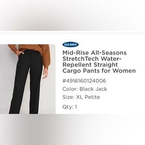 Water resistant black cargo pants women’s size XL petite